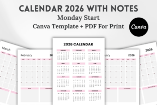 Monthly Calendar 2026 with Notes Graphic by Grow Your Biz · Creative ...