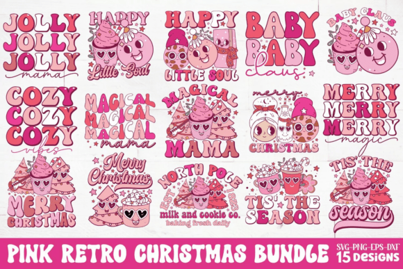 Pink Retro Christmas SVG Bundle