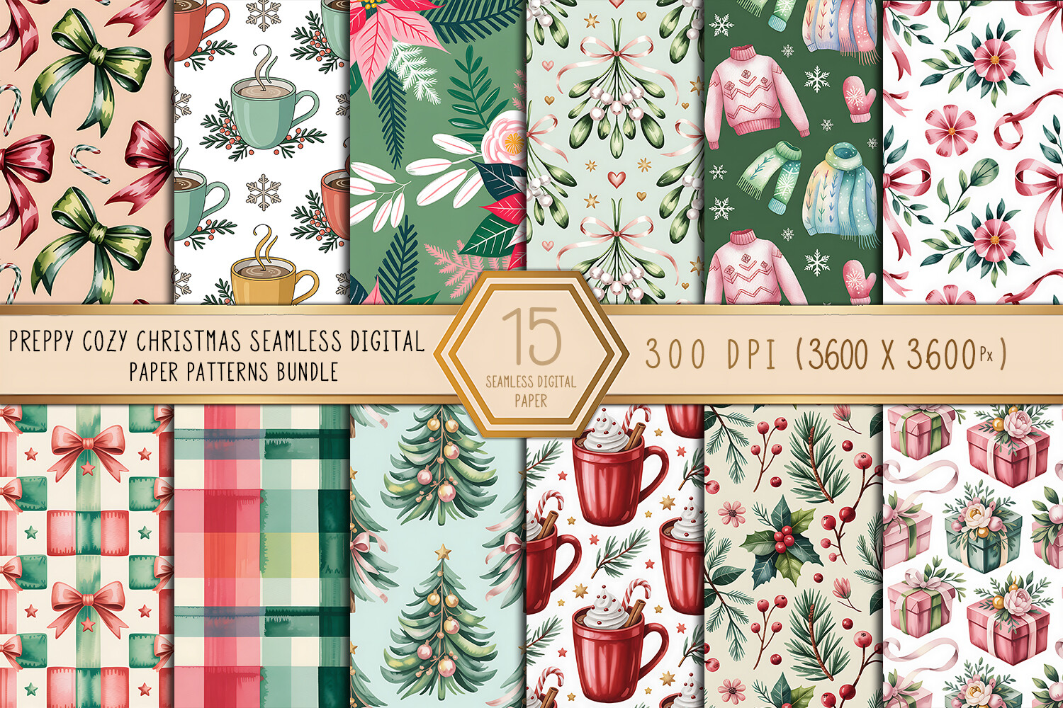 Preppy Cozy Christmas Seamless Digital Graphic by Craftfiles-SVG ...