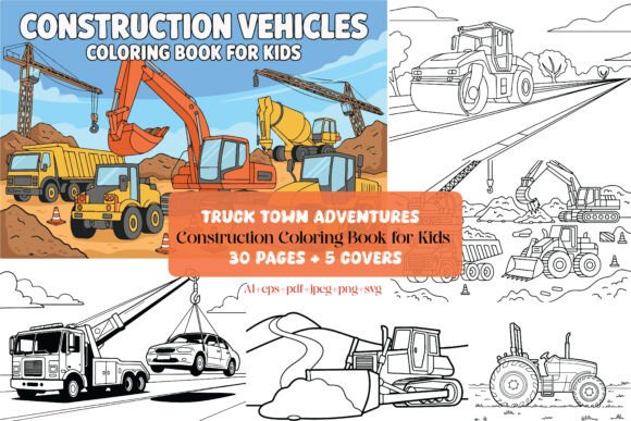 Truck Town Coloring Book - 30 Pages