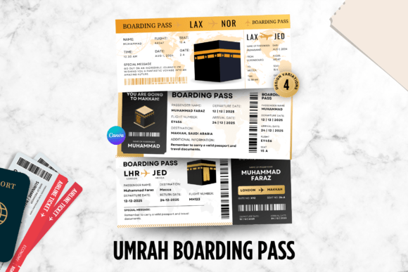 Umrah Boarding Pass Canva Template