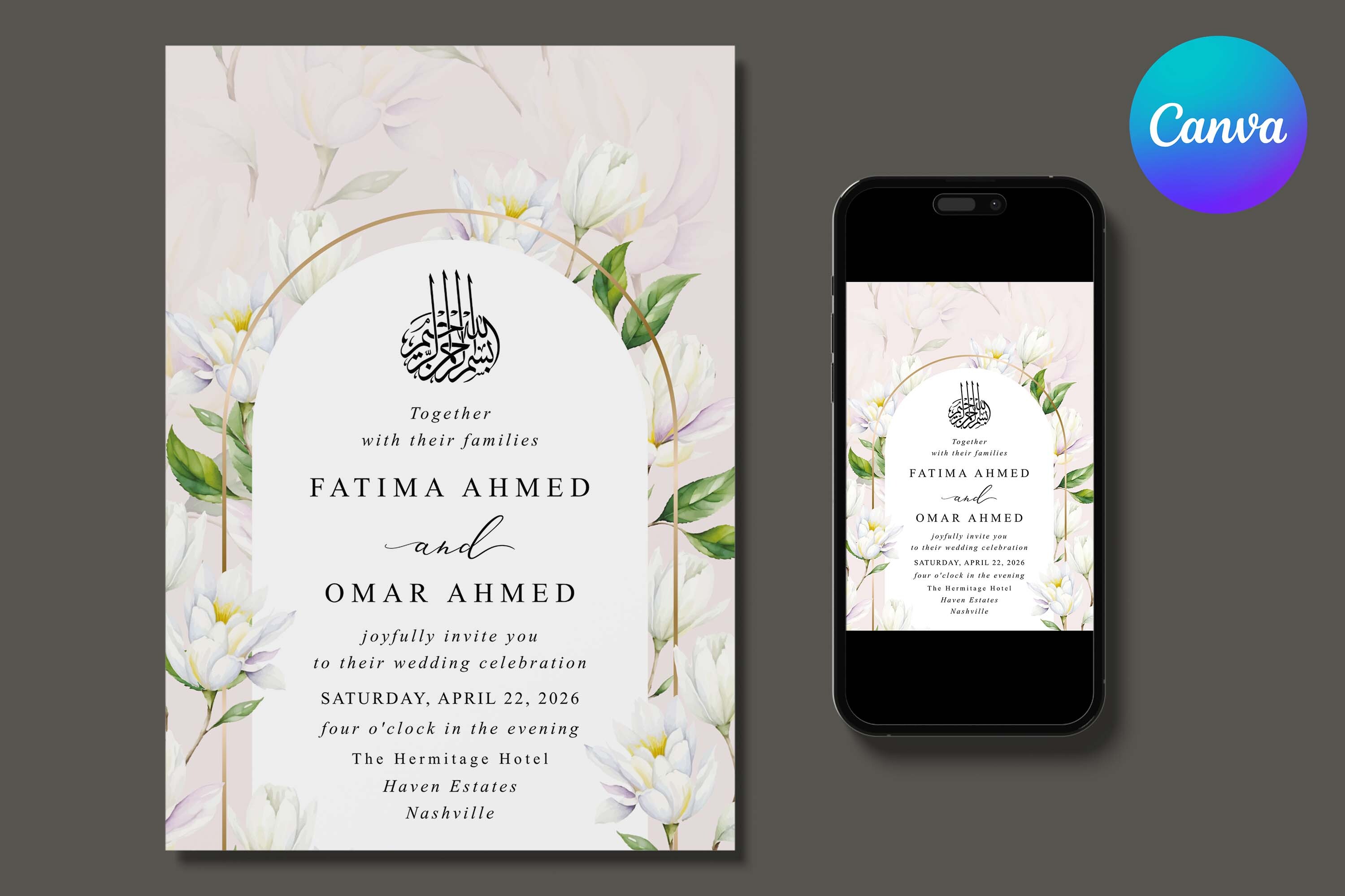 Watercolor Floral Islamic Wedding Invite