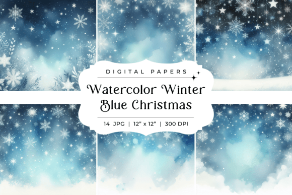 Watercolor Winter Blue Christmas Paper