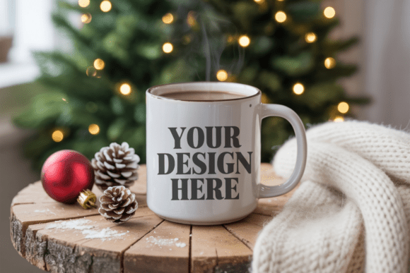 11oz White Christmas Mug Mockup Graphics