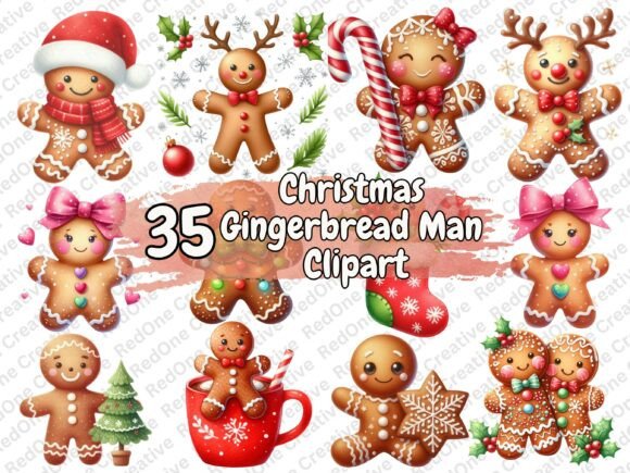 Christmas Gingerbread Man Clipart Bundle Graphics