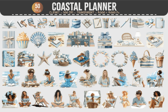 Coastal Planner Clipart – 50 PNGs Grafica PNG trasparenti AI Di digitalarthome41