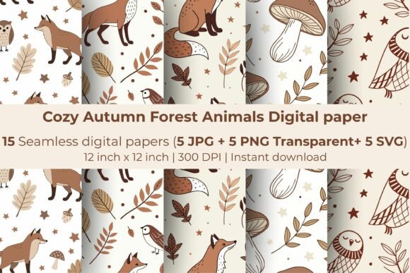 Cozy Autumn Forest Animals Seamless Set
