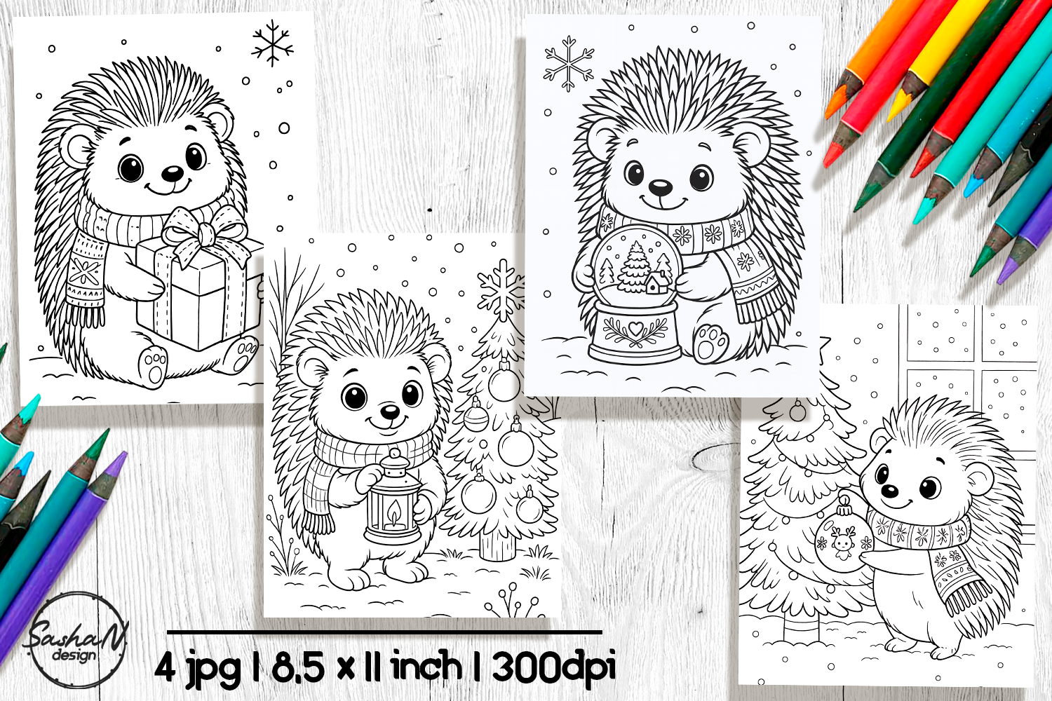 Cute Christmas Hedgehog Coloring Pages