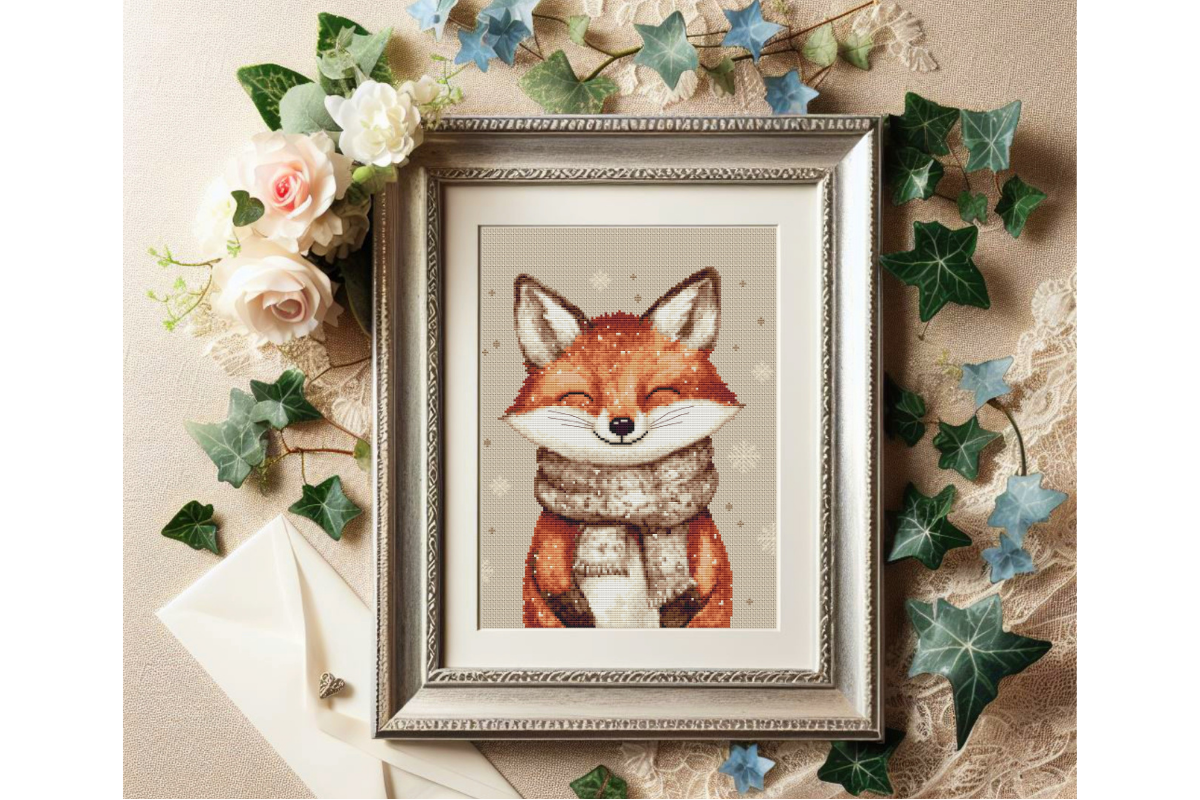 Cute Fox in Scarf Cross Stitch Pattern