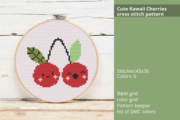 🍒 Cute Kawaii Cherries Cross Stitch