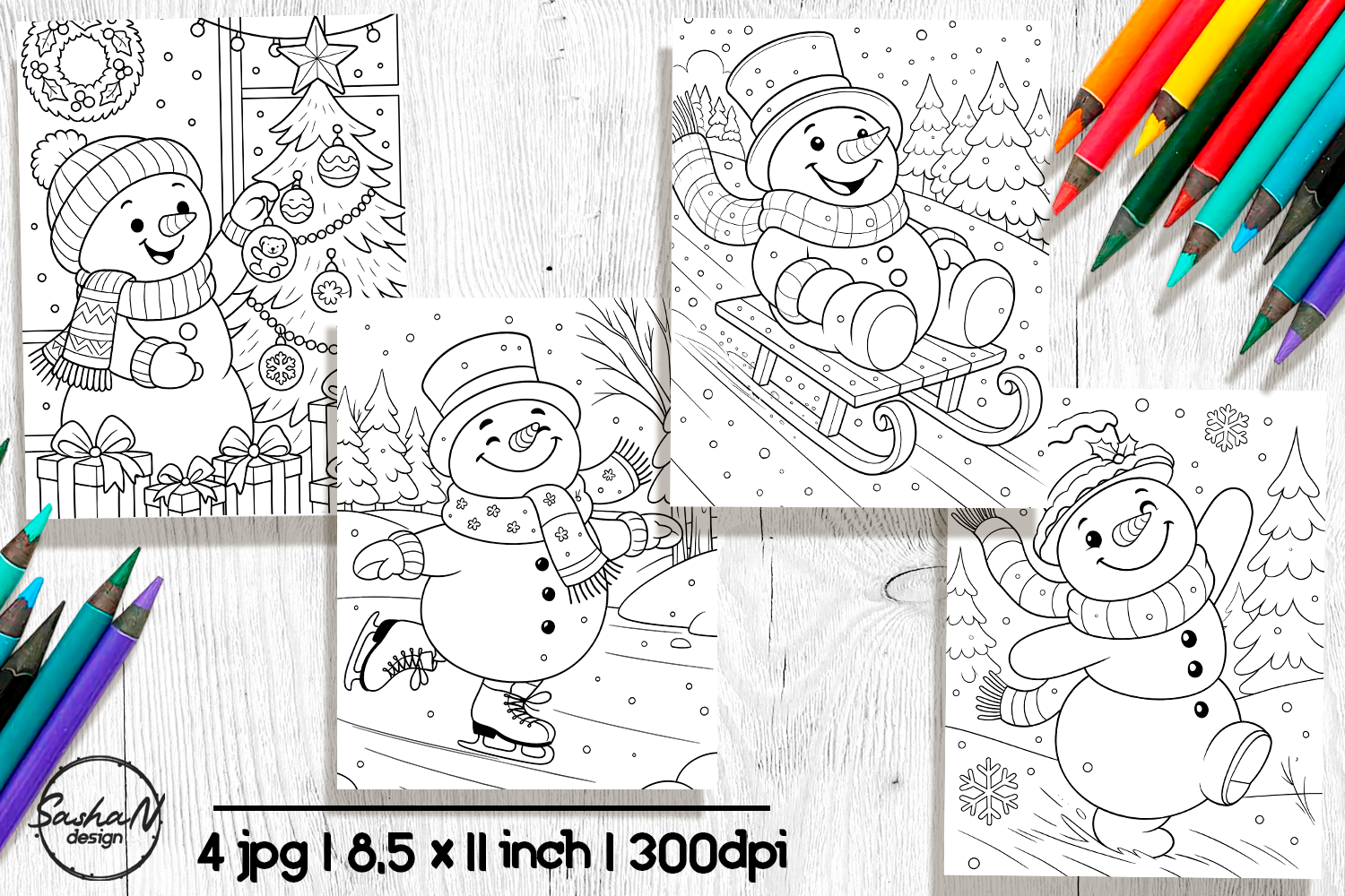 Cute Snowman Coloring Pages Set