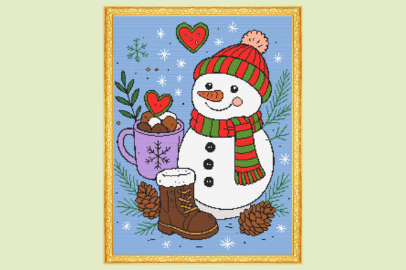 Cute Snowman & Hot Cocoa Cross Stitch Pa