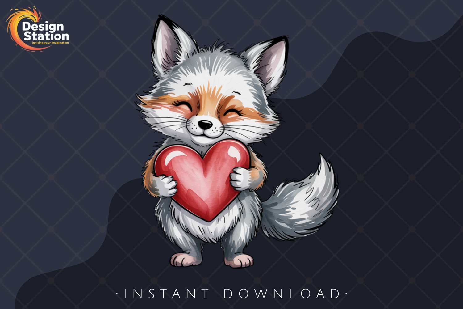 Cute Valentine Fox Holding Heart PNG