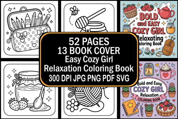 Easy Cozy Girl Relaxation Coloring Book