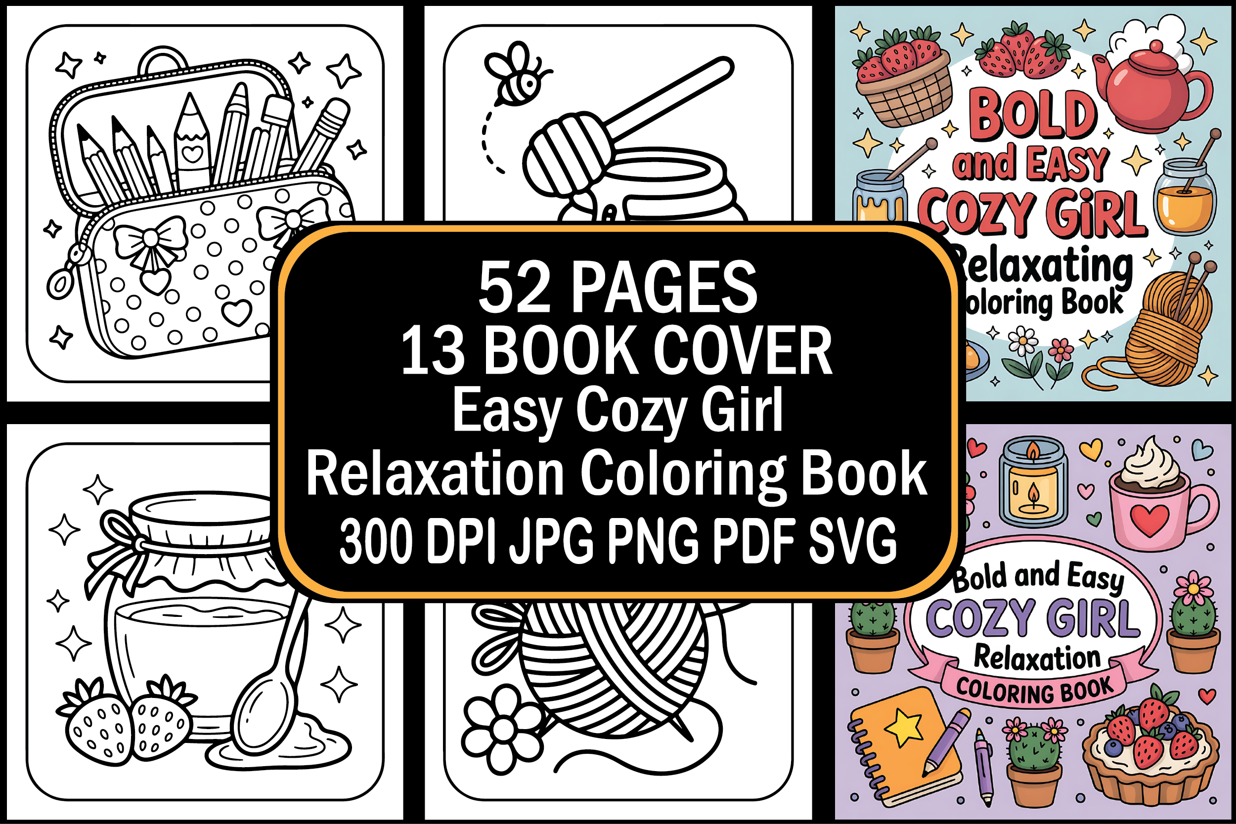 Easy Cozy Girl Relaxation Coloring Book