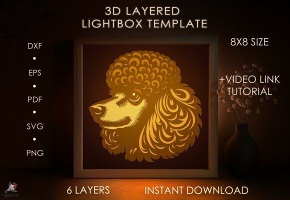 Poodle dog shadow box SVG DXF template