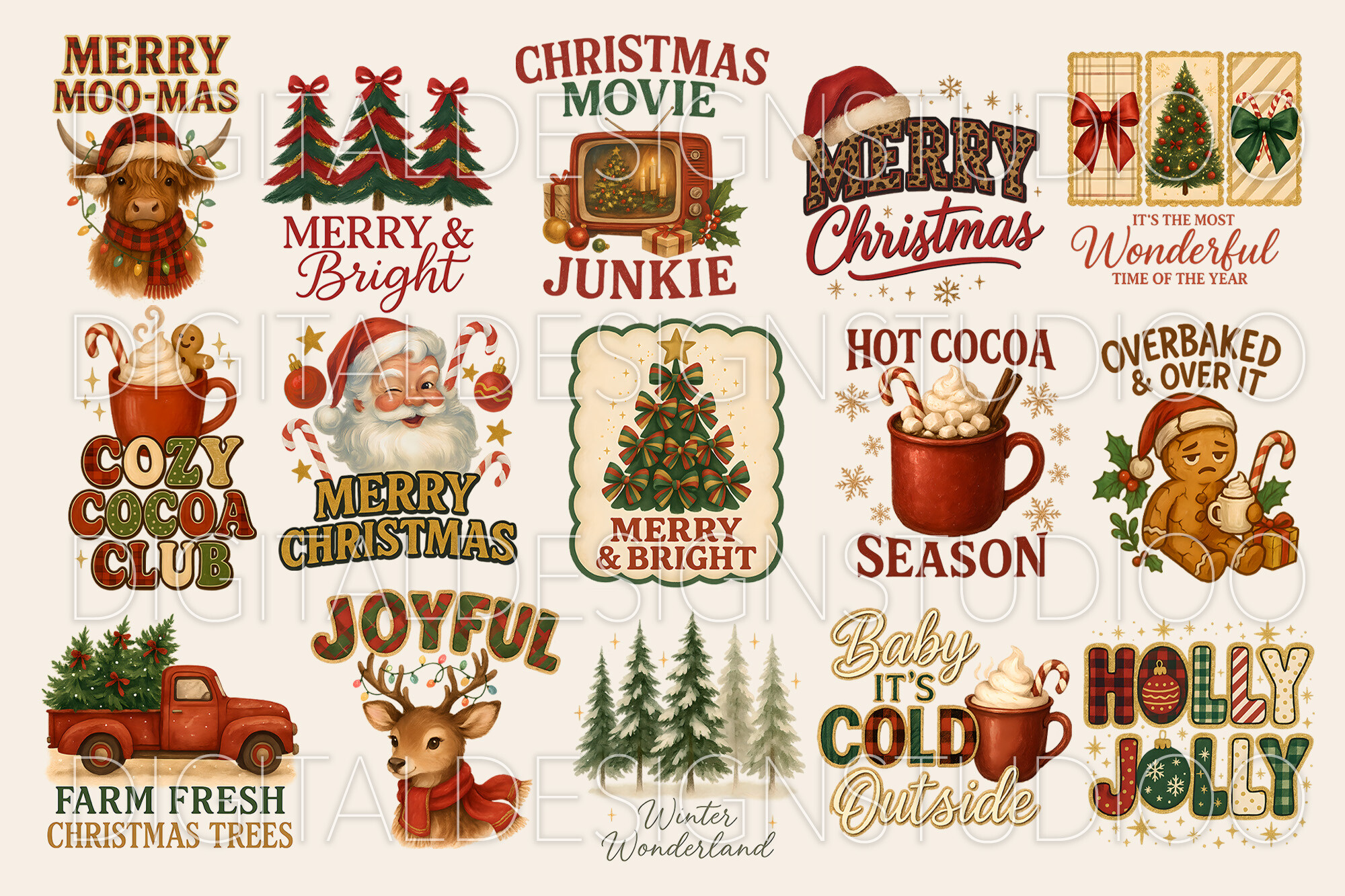 Retro Christmas PNG Bundle Graphic by digitaldesignstudioo · Creative ...