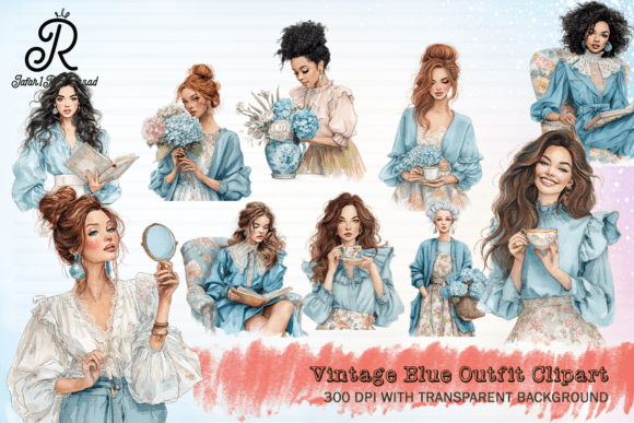 Vintage Blue Outfit Clipart Afbeelding AI Gegenereerd Door Jafar1Rampersad