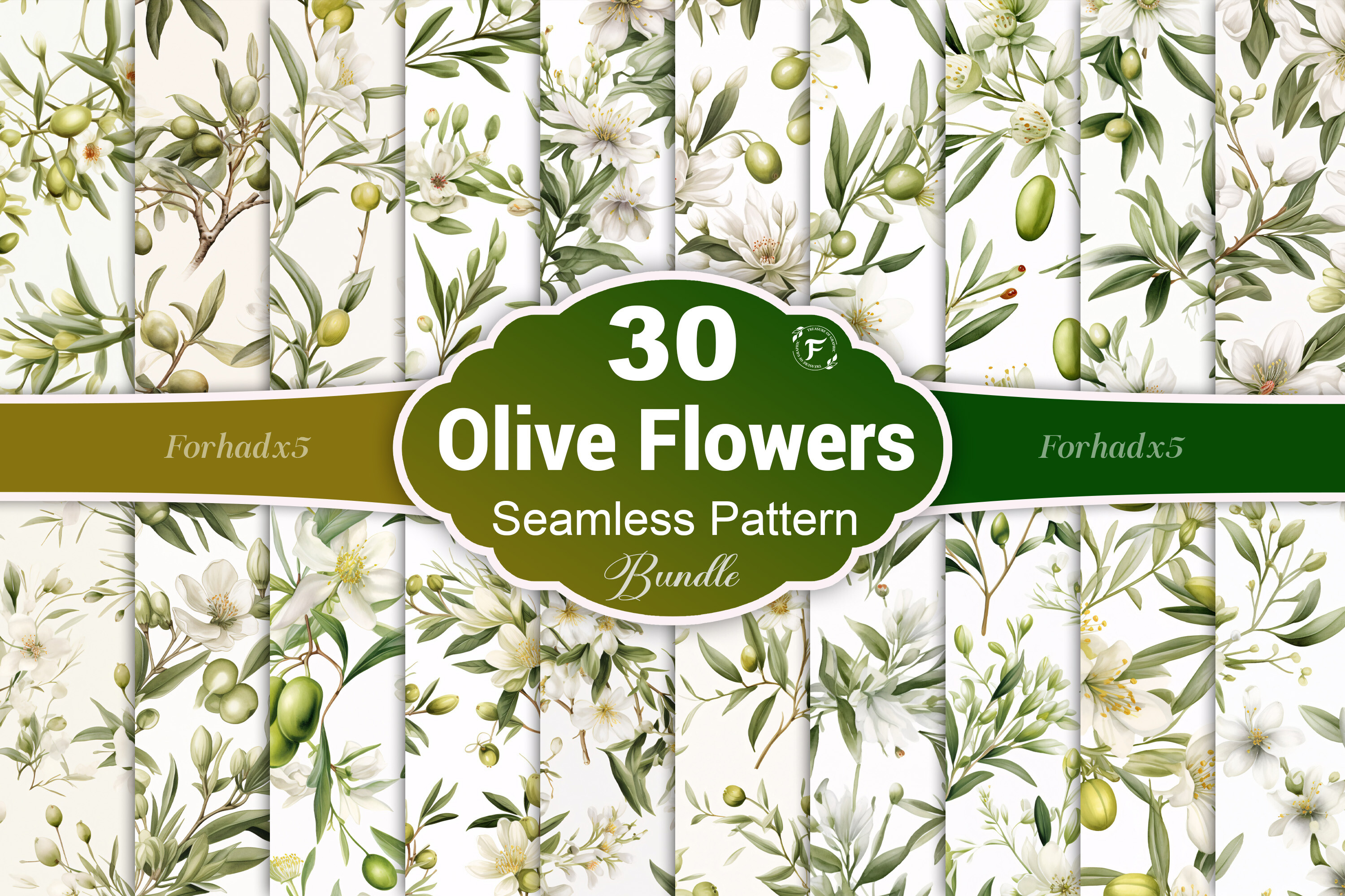 Watercolor Olive Flower Pattern