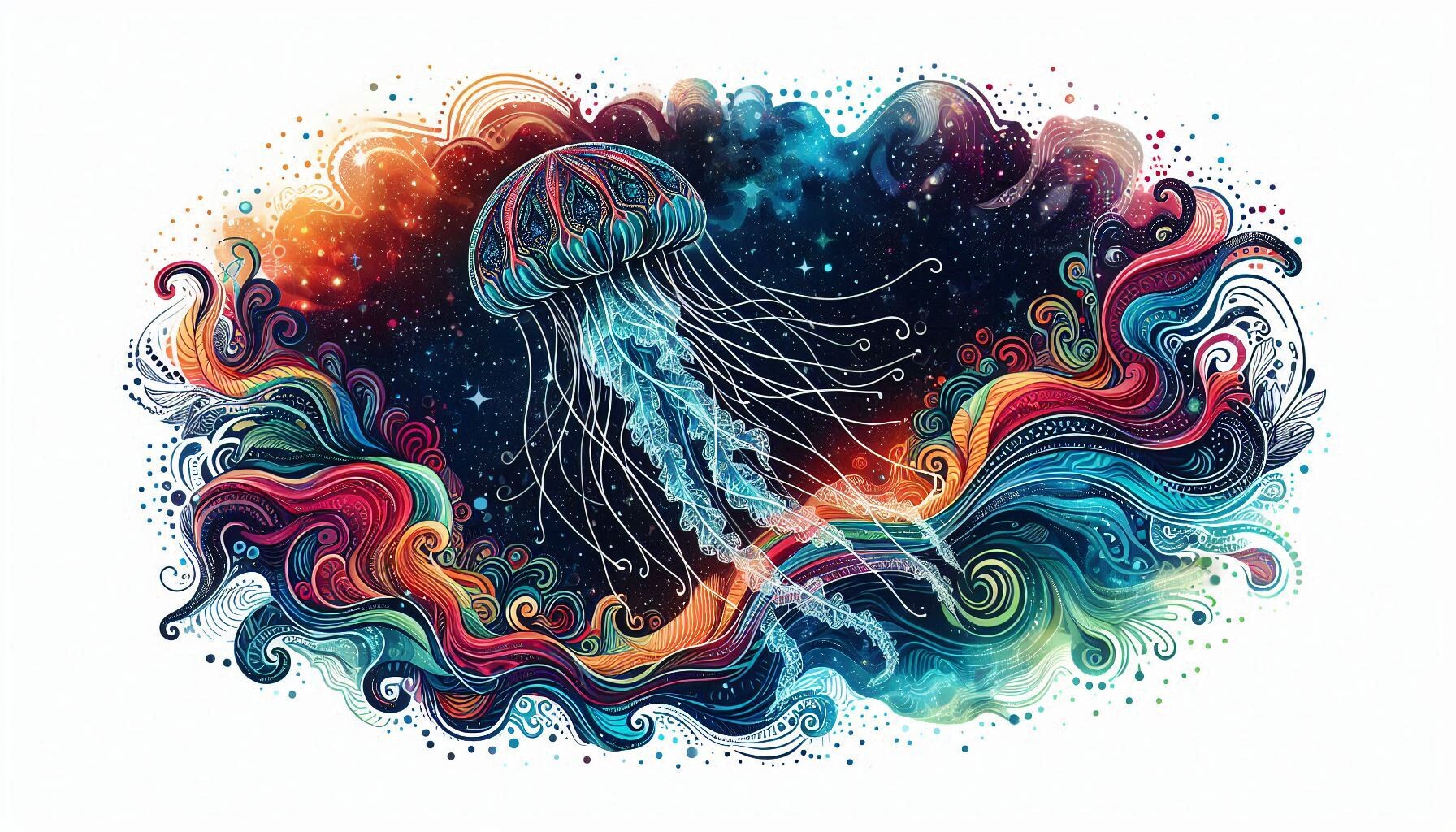 A Jellyfish Swimming in Cosmic Waves Graphic by kulturrno · Creative ...