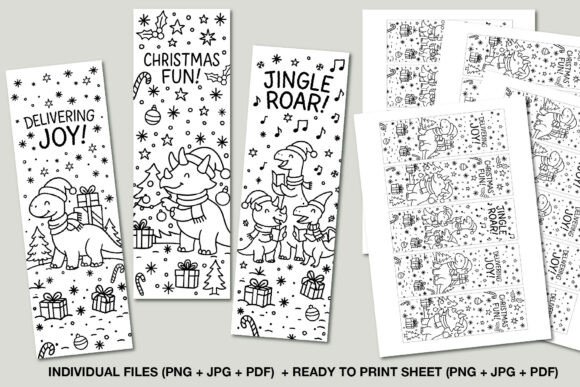 Christmas Dinosaur Coloring Bookmarks