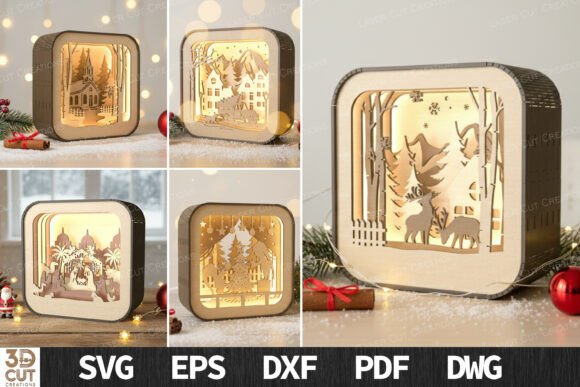 Christmas Shadow Box Lantern Bundle SVG laser cut file