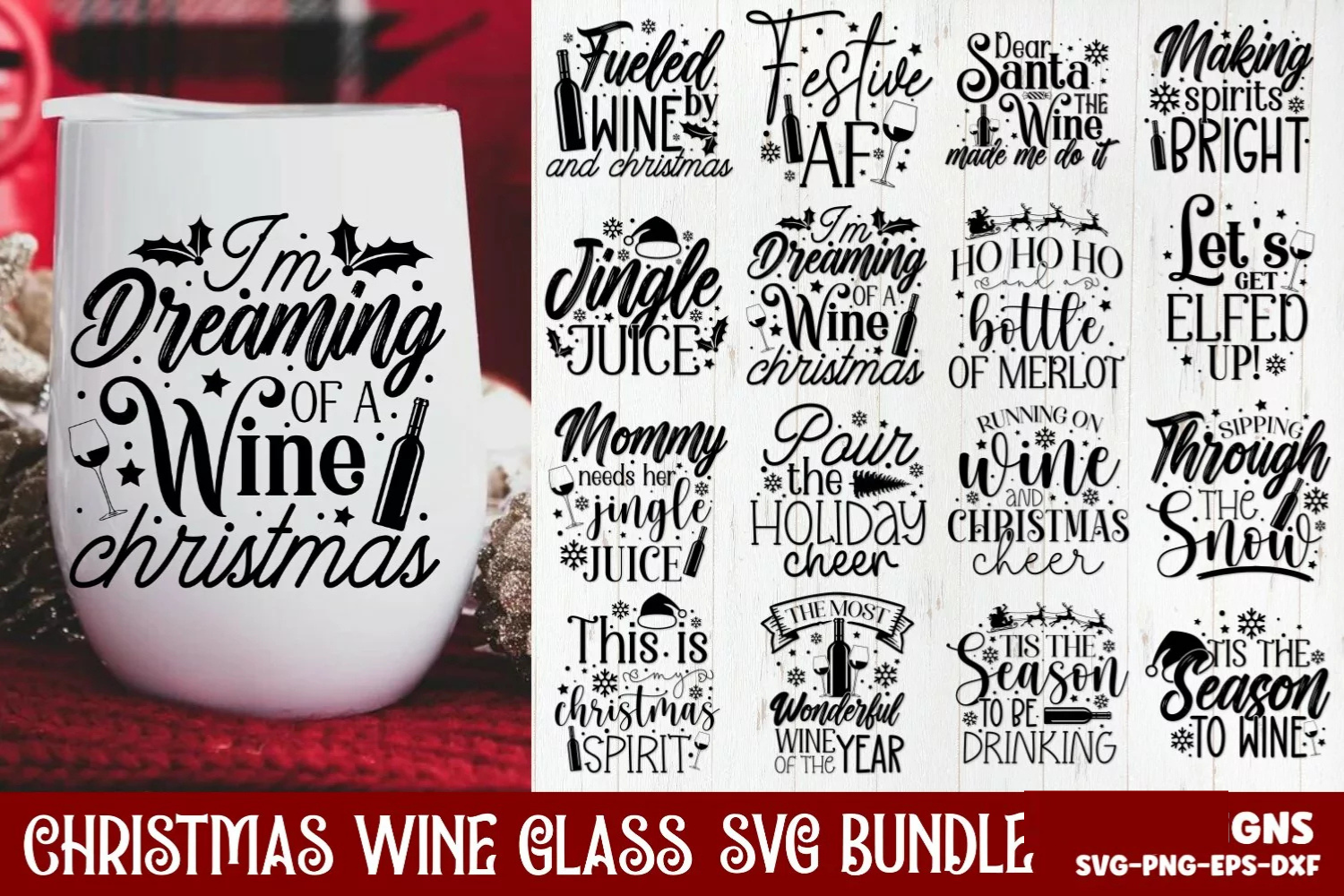 Christmas Wine Glass SVG Bundle