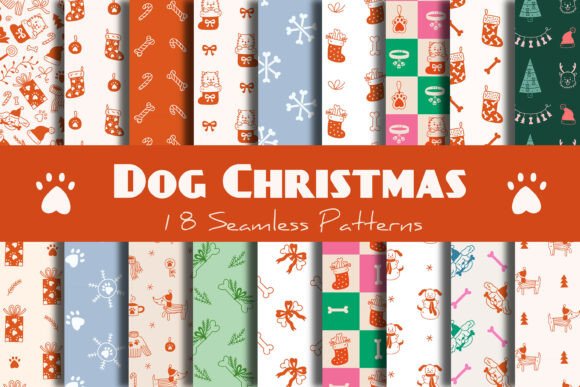 Dog Christmas Seamless Patterns & Papers