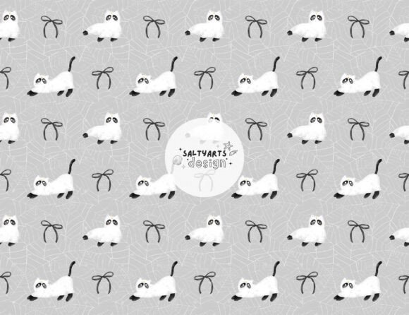 Ghost Cat Halloween Watercolor Seamless pattern for tumbler wraps and tote bags