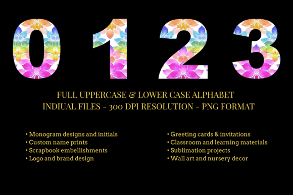 Rainbow Lotus Alphabet Set Font PNG with transparent background - Preview 2