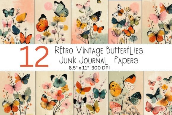 Retro Vintage Butterflies Journal Papers