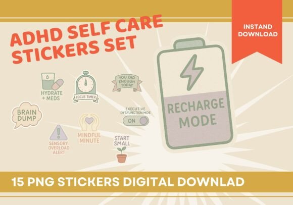 ADHD Self Care Stickers Calm Pastel Set
