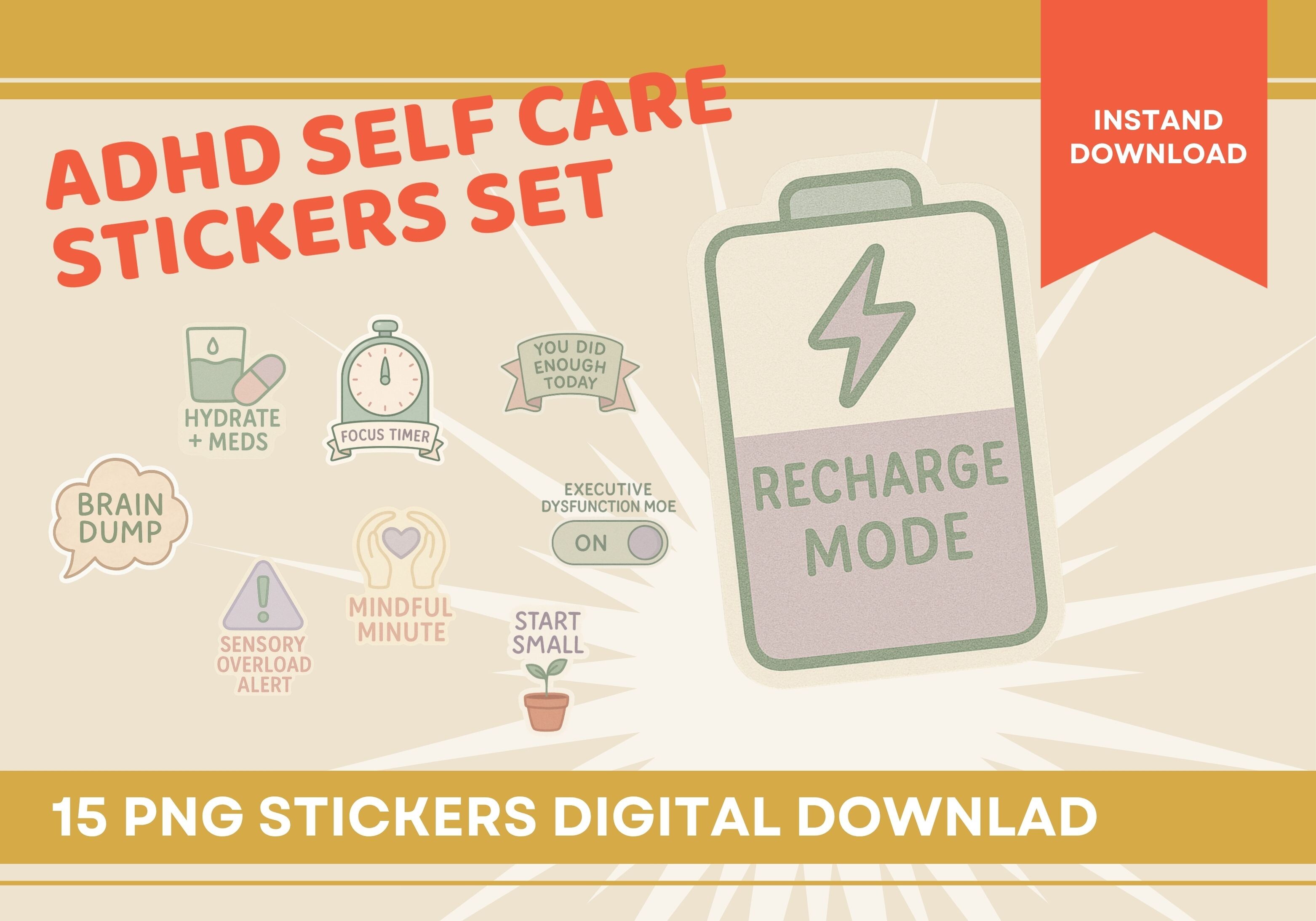 ADHD Self Care Stickers Calm Pastel Set