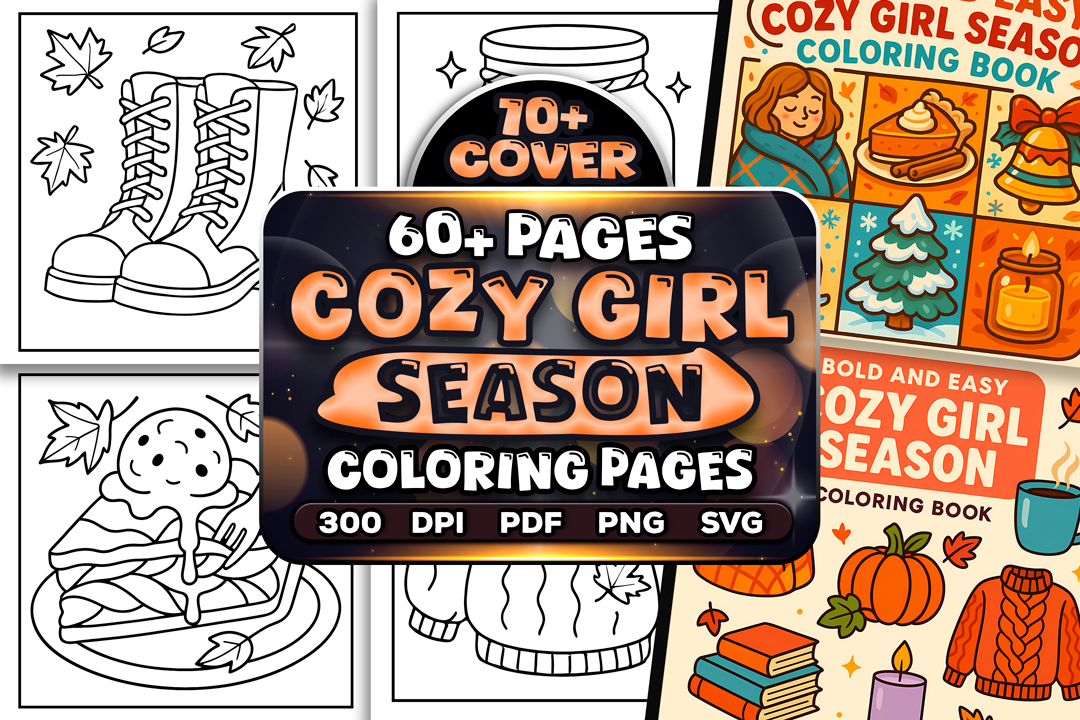 Cozy Girl Season Coloring Pages Bundle