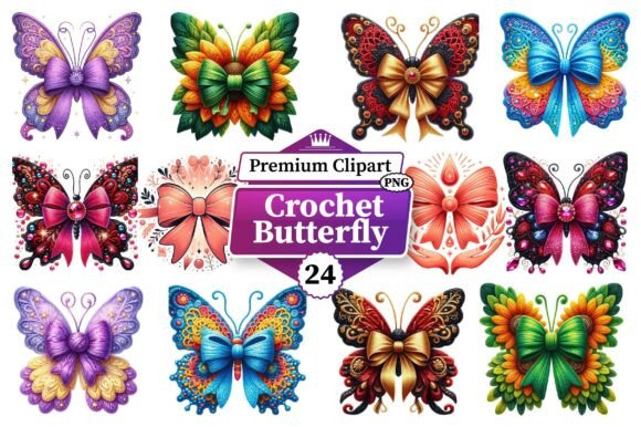 Crochet Butterfly Clipart Bundle