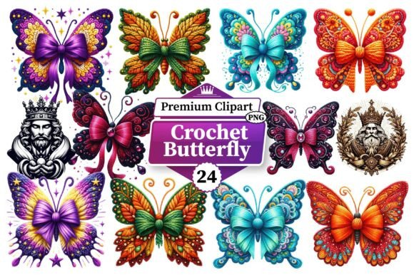 Crochet Butterfly Clipart Bundle