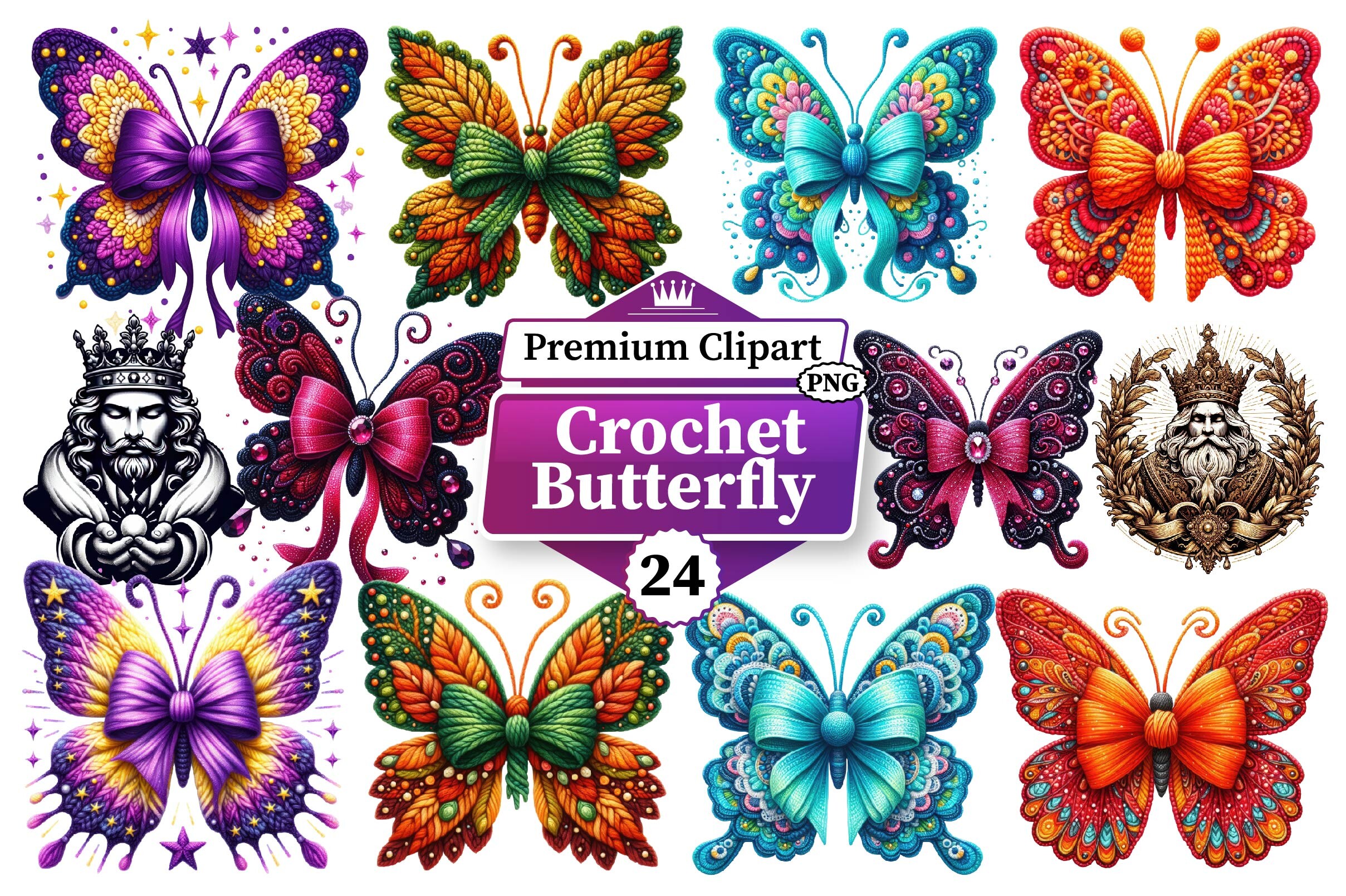 Crochet Butterfly Clipart Bundle