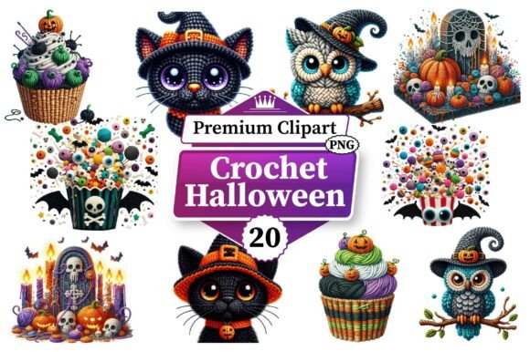 Crochet Halloween Clipart Bundle