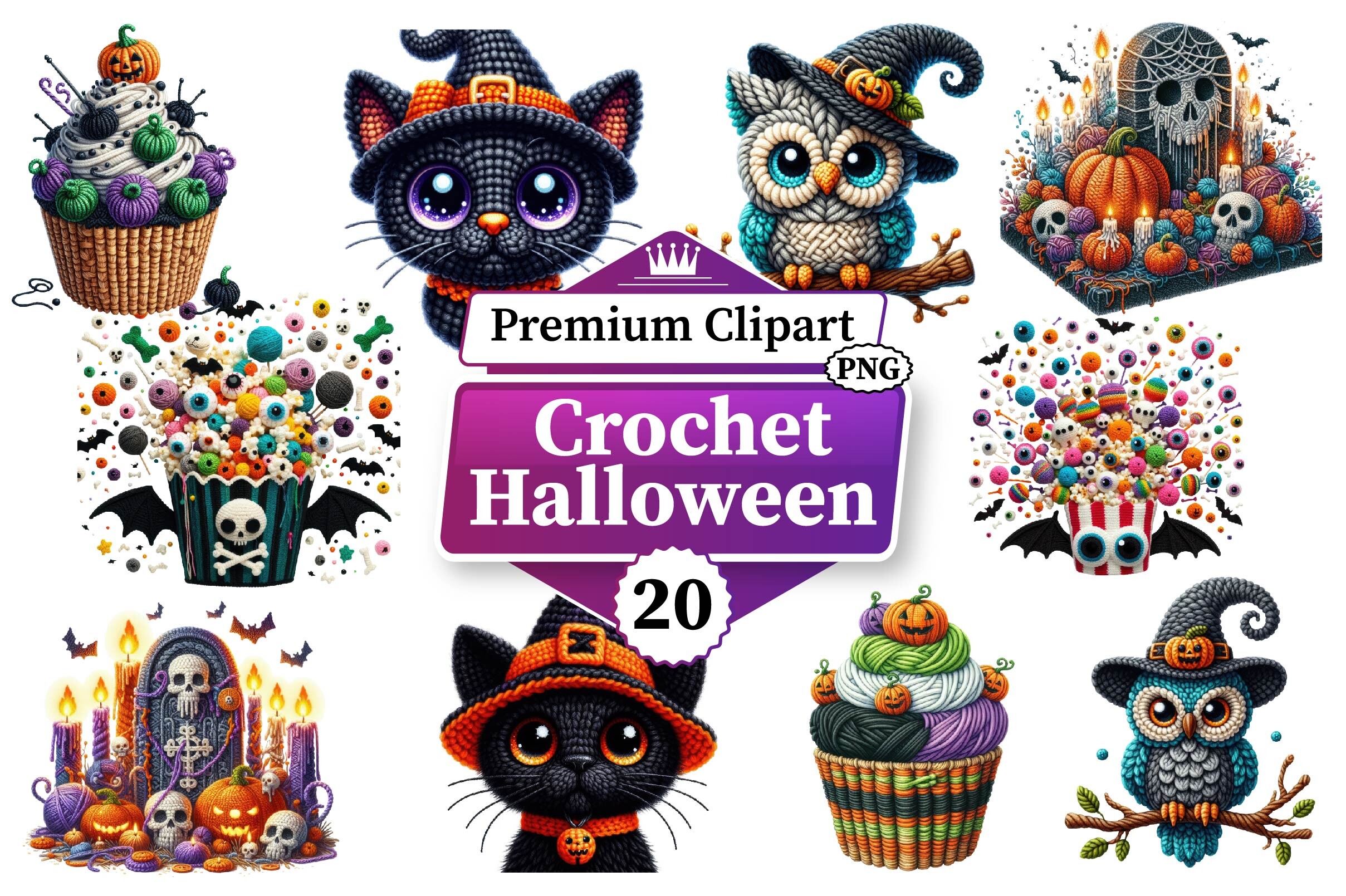 Crochet Halloween Clipart Bundle