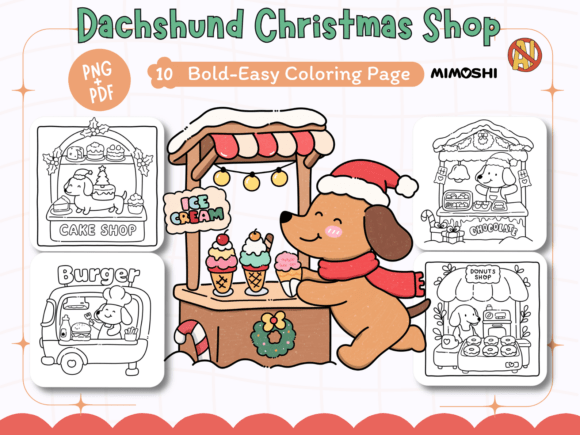 Dachshund Christmas Shop Coloring Pages