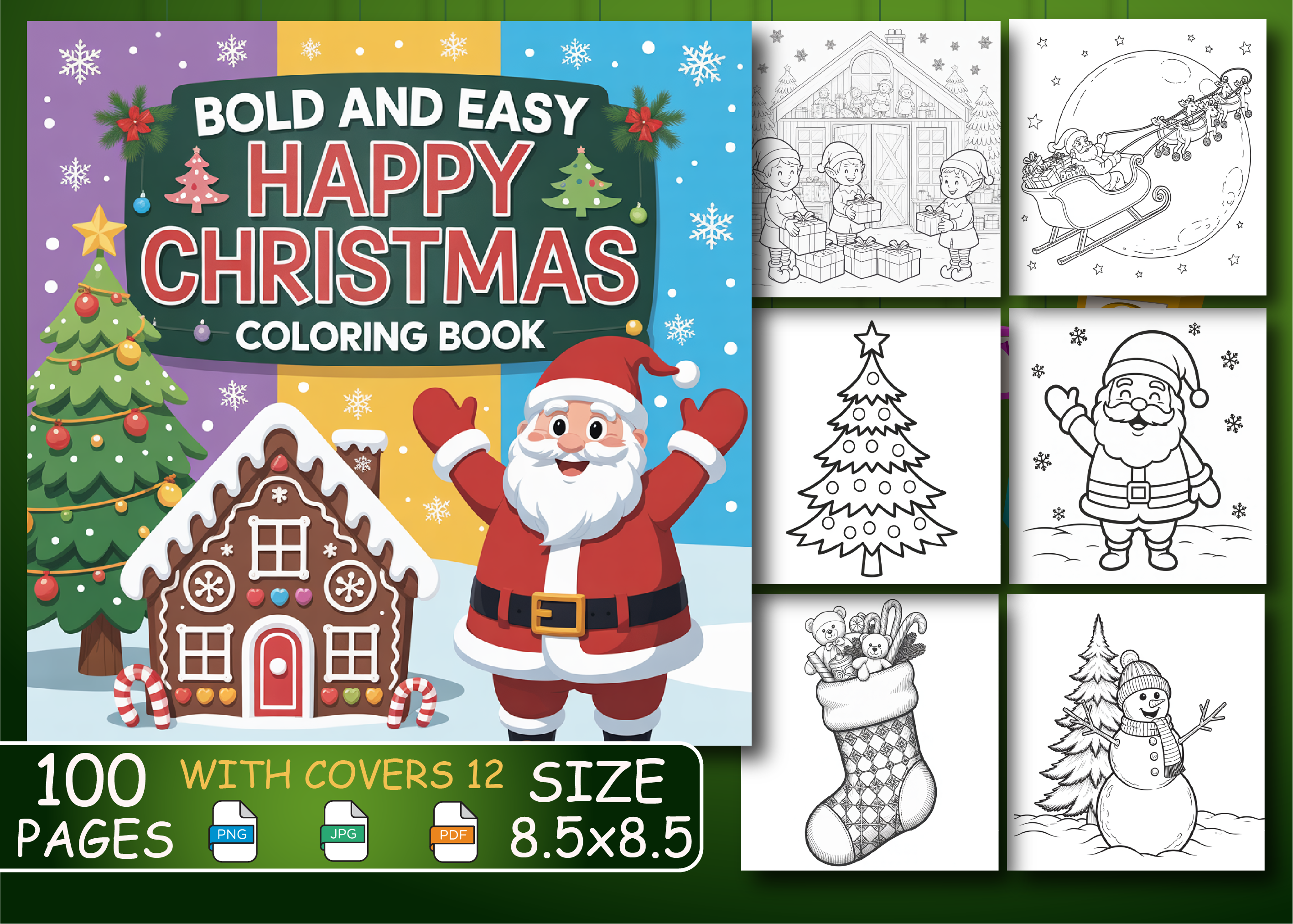 Happy Christmas Bold Easy Coloring BooK Graphic by Unique · Creative ...