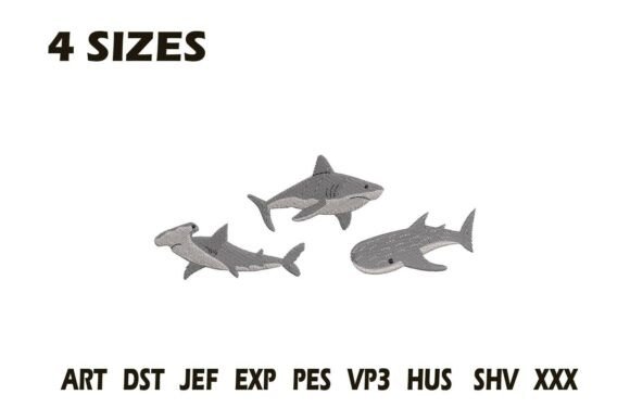 Shark Trio Ocean Embroidery Design