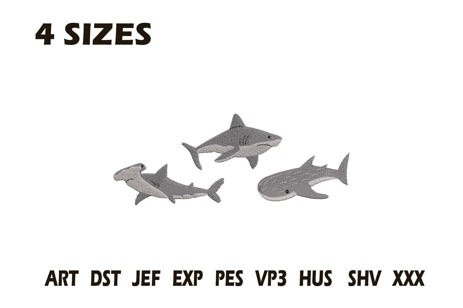 Shark Trio Ocean Embroidery Design