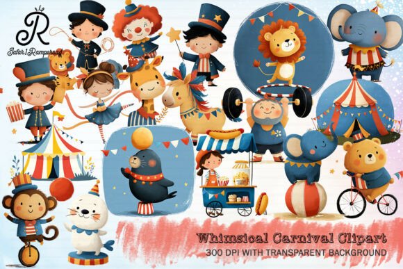 Whimsical Carnival Clipart Grafica Generati dall’IA Di Jafar1Rampersad