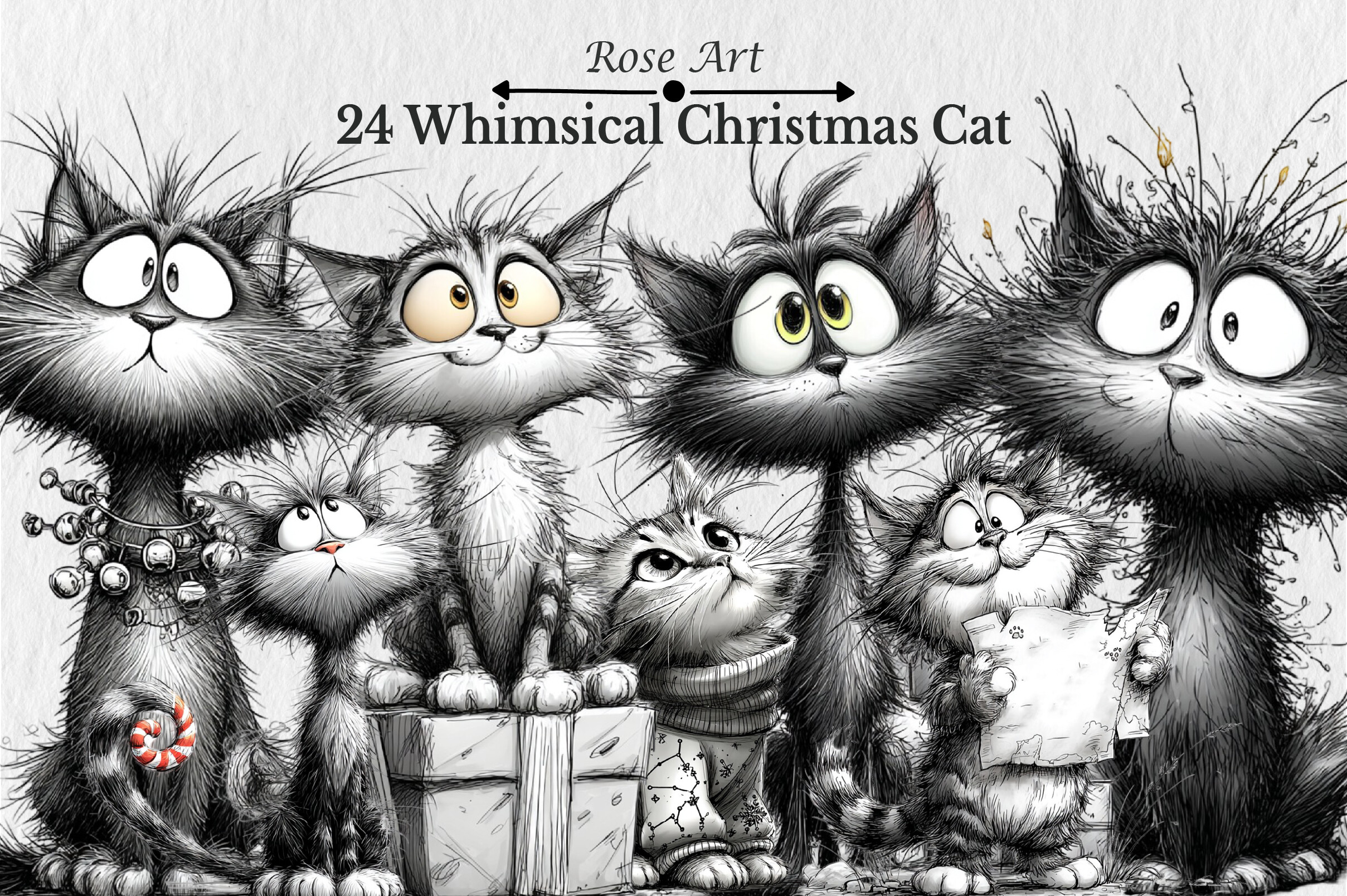 Whimsical Christmas Cat Clipart Graphic by Rose Art · Creative Fabrica