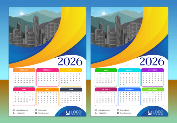 2026 Calendar Template Design in Vector Graphic by bayfont · Creative ...