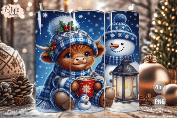 Blue Christmas Cow 20 Oz Tumbler Wrap