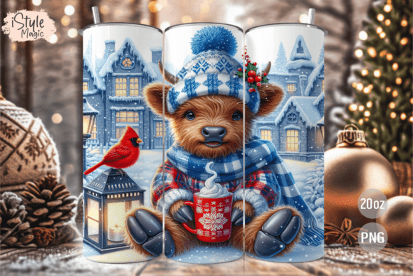 Blue Christmas Highland Cow Tumbler Wrap