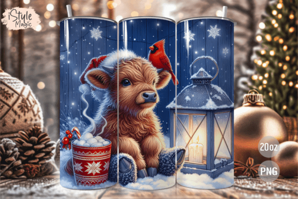 Blue Christmas Highland Cow Tumbler Wrap