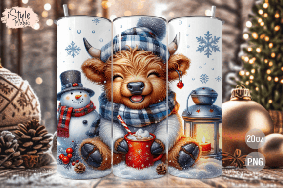 Blue Christmas Highland Cow Tumbler Wrap